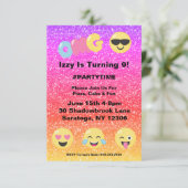 OMG Ombre Glitter Emoji Uitnodiging Verjaardag (Staand voorkant)