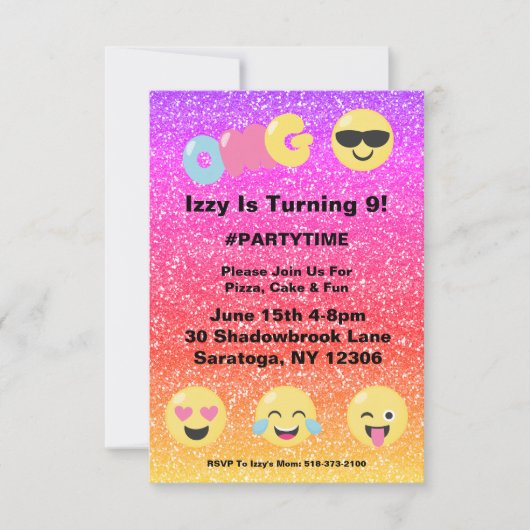 OMG Ombre Parties scintillant Emoji Invitation d'a (Devant)