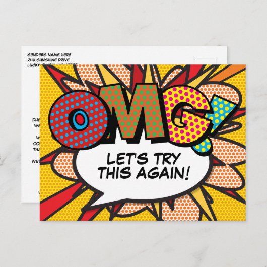 OMG Uitgestelde wijziging van datum Comic Book Pop Briefkaart (Voorkant / Achterkant)