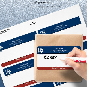 Omgaan met Care Business Logo Blue Shipping Etiket