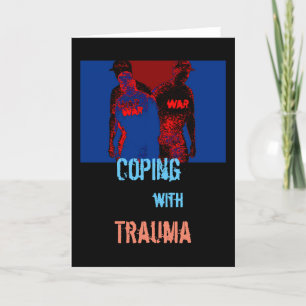 "Omgaan met trauma" in rood, blauw, zwart ontwerp Kaart