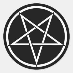 Omgekeerd pentagram (aanpasbare achtergrondkleur) ronde sticker
