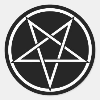 Omgekeerd pentagram (aanpasbare achtergrondkleur) ronde sticker