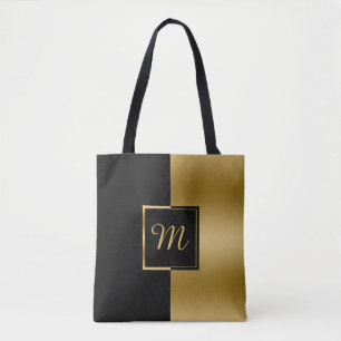 Omgekeerd zwart & goud geometrisch ontwerp tote bag