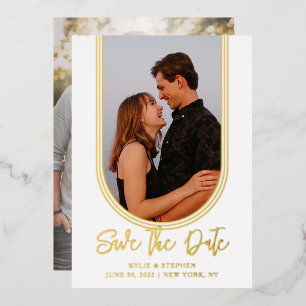 Omgekeerde Boog Twee Foto Trouwkaart Save the Date Folie Uitnodiging