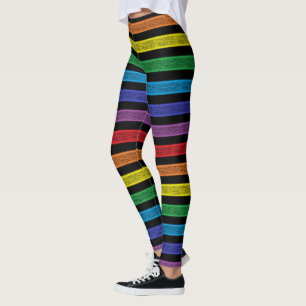 Omgekeerde stripes regenboog zwart leggings