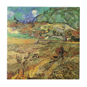 Omheind korenveld met boer door Vincent van Gogh Tegeltje