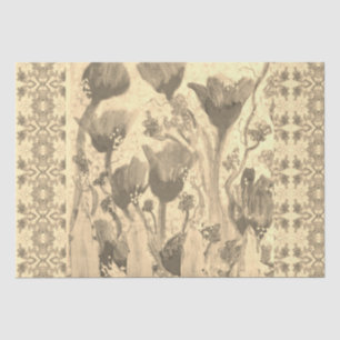 Omheinde bloemen sepia tissuepapier