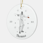 Omheining Silhouette Fencer Fence Kind Naam grijs Keramisch Ornament (Links)