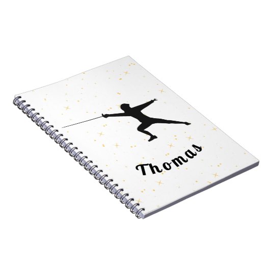 Omheining Silhouette Fencer Sword & Custom Name Notitieboek (Rechterzijde)