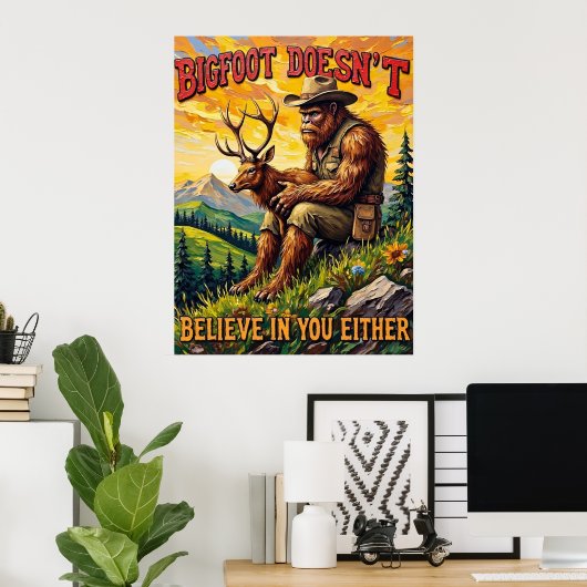 Omhelzing van de zonsondergang: Sasquatch en de za Poster (Thuiskantoor)