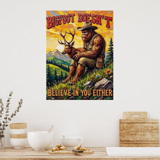 Omhelzing van de zonsondergang: Sasquatch en de za Poster (Keuken)