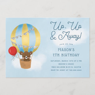 Omhoog en weg blauwe hete luchtballon verjaardag kaart
