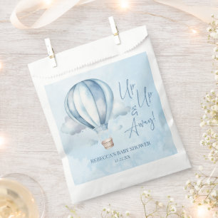 Omhoog en weg! Blauwe heteluchtballon Baby shower Bedankzakje