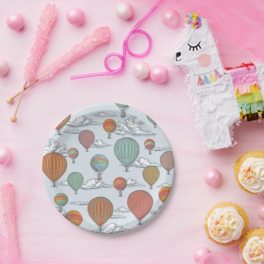 Omhoog en weg  Hete Luchtballon Papieren Bordje (Feest)