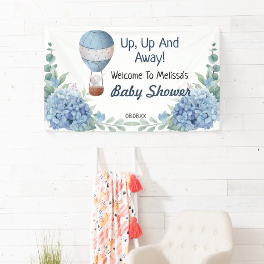 Omhoog en weg hete luchtballon welkom achtergrond spandoek (Insitu)