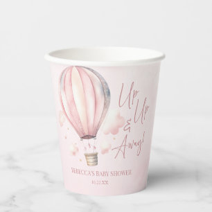 Omhoog en weg! Roze Hete Luchtballon Baby shower Papieren Bekers
