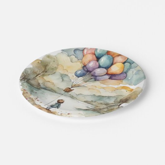 Omhoog, omhoog en weg ballonverjaardag papieren bordje (Gekanteld)