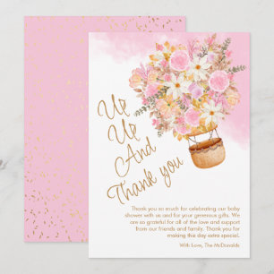 Omhoog, omhoog en weg - Pink Floral Balloon Baby s Bedankkaart