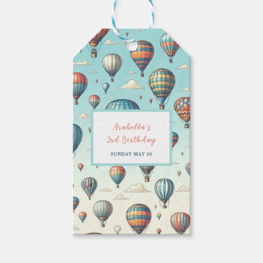 Omhoog, omhoog en weg! Waanzinnige heteluchtballon Cadeaulabel (Voorkant)