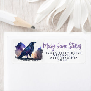 omhulling: "RETURN ADDRESS ster starry sky bird cr Etiket