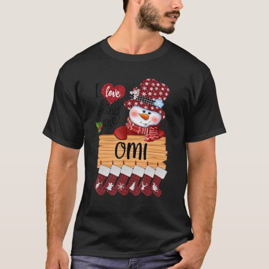 Omi Snowman Ik hou van een Omi Kerstgrappige smagi T-shirt (Voorkant)