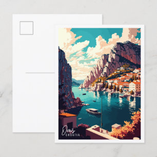 Omis Kroatië vintage reisillustratie Briefkaart