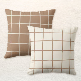 Omkeerbaar Beige Taupe Bruine Raster Geruite Scand Kussen