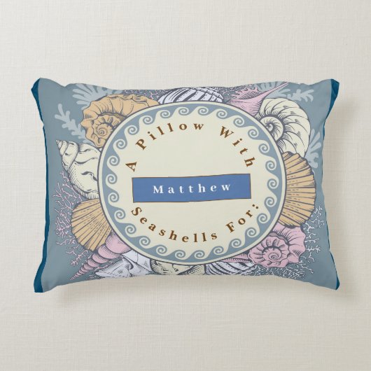 Omkeerbaar personaliseer Seashells Blue Oranje Accent Kussen (Voorkant)