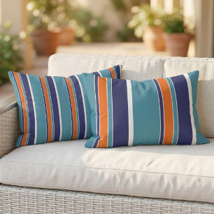 Omkeerbaar Teal Blauw Groen Oranje Wit Streep Buitenkussen