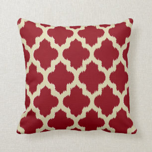 Omkeerbare Bourgogne, goud- en Tan Quatrefoil Ikat Kussen