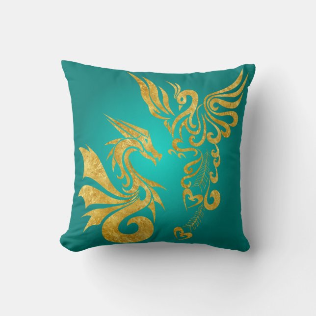 Omkeerbare Feng Shui Phoenix en Dragon Pillow Kussen (Voorkant)