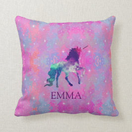 Omkeerbare roze/Paarse Galaxy Unicorn Name Pillow Kussen