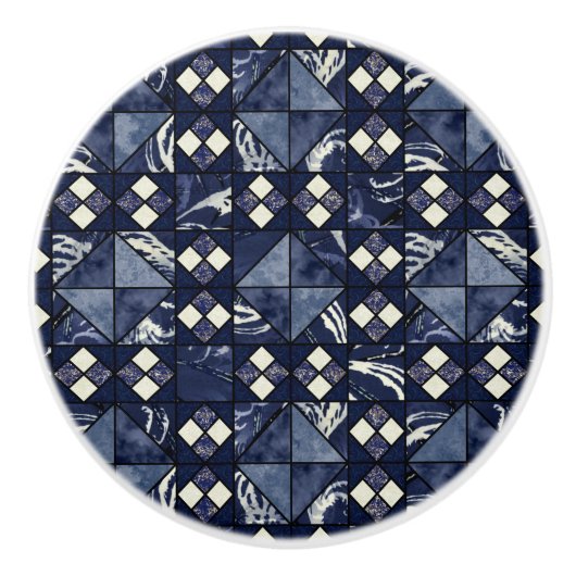 Omlaag bij het Zee (in blauw) Keramische Knop (Voorkant)