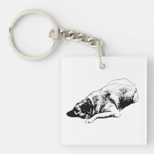 Omlijnd hondenontwerp blijft kalm op winterdagen sleutelhanger