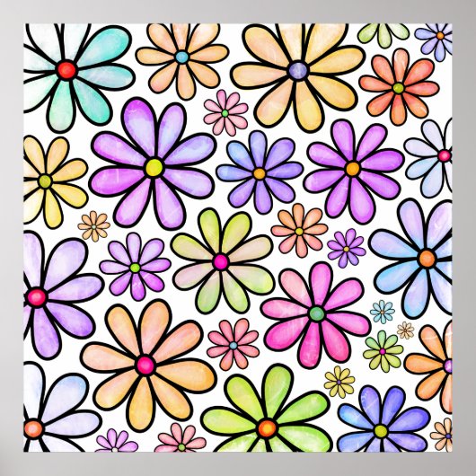 Omlijnde bloemenprint poster (Voorkant)