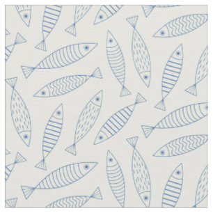 Omlijning Doodle Blauwe Sardine Vis Patroon Stof