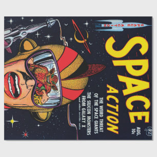 Omslag van vintage sci-fi stripboek #2 Space Actio Cadeaupapier