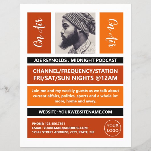 On Air - Podcaster Foto - Retro Podcast Flyer (Voorkant)