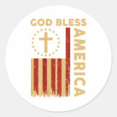 On Back God Bless America Patriotic Christian Fait Ronde Sticker (Voorkant)