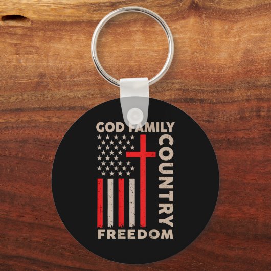On-back God Family Country Dom Patriotic Christian Sleutelhanger (Voorkant)