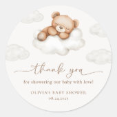 On Cloud Nine Neutral Teddy Bear Baby Shower Favor Ronde Sticker (Voorkant)