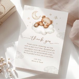 On Cloud Nine Neutrale Teddybeer Baby Shower Bedankkaart
