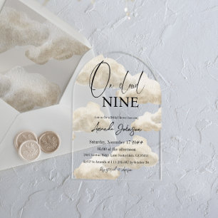 On Cloud Nine Watercolor Beige Bruiloftsfeest Acryl Uitnodigingen