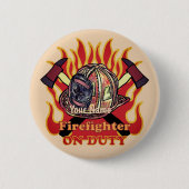 On Duty Brandweerman Speld Ronde Button 5,7 Cm (Voorkant)