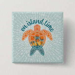 On Island Time Tropical Sunset Zee Schildpad Ontwe Vierkante Button 5,1 Cm