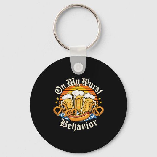 On My Wurst Behavior Retro Groovy Beer Sleutelhanger (Voorkant)