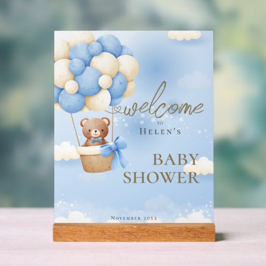 On peut attendre bleu Teddy Bear Baby shower (Neutre)
