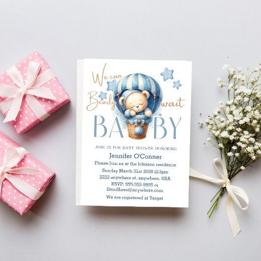 On peut attendre Blue Baby Shower Invitations