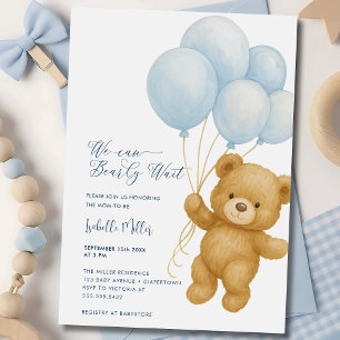 On peut attendre Blue Boy Baby shower Invitation